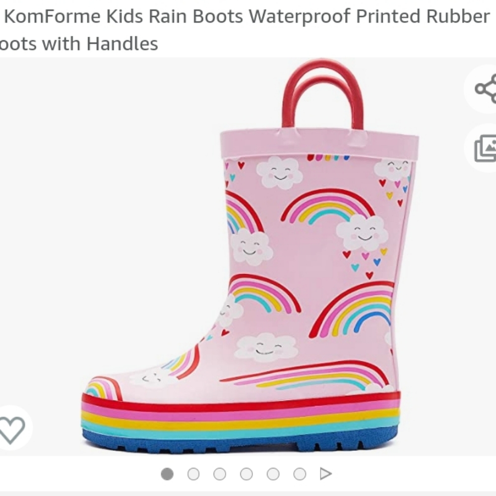 KomForme Kids Rain Pink Boots Waterproof Printed Rubber boots with Handles